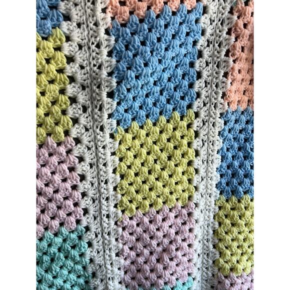 Granny square Crochet Pastel Baby blanket Handmade Baby Blanket Afghan 55”x52” - Picture 3 of 5